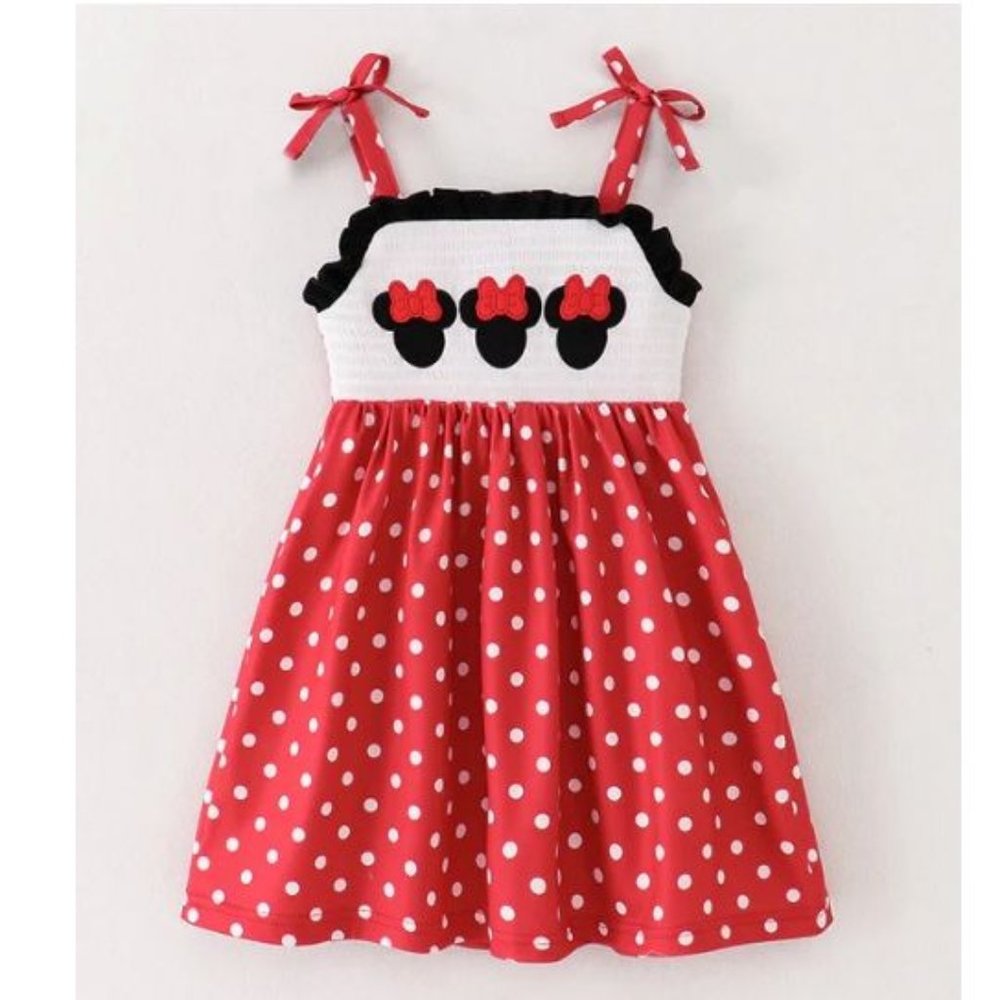 Boutique Minnie Mouse Girls Embroidered Smocked Polka Dot Red Dress